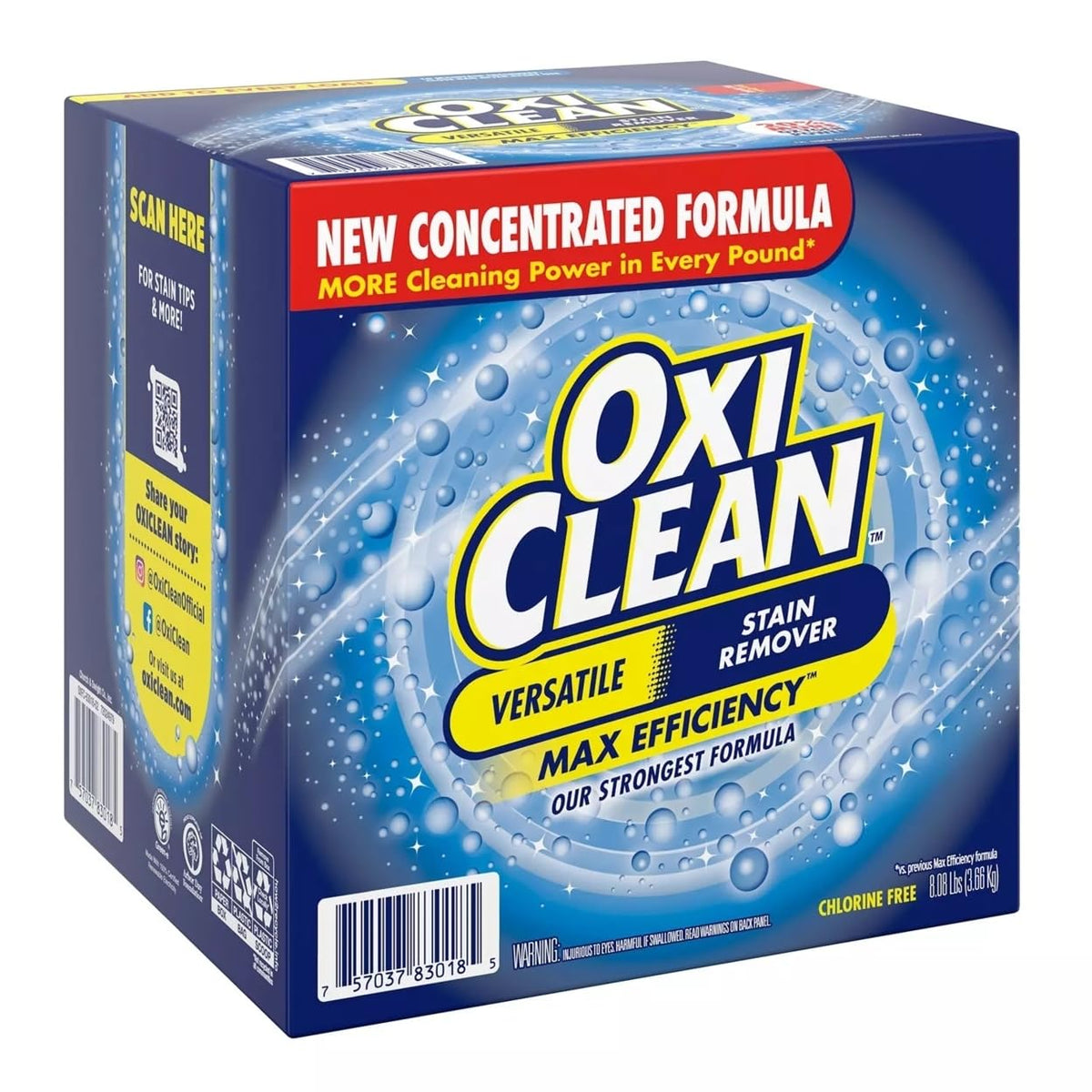 Max Efficiency Versatile Stain Remover Powder (8.08 lbs.) by OxiClean – 129.28 Ounce (Pack of 1), Model 5703754751