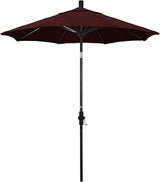 California Umbrella 7.5' Round Crank Lift, Collar Tilt, Aluminum Pole, Fiberglass Rib Patio Umbrella, Bronze Finish, Burgundy