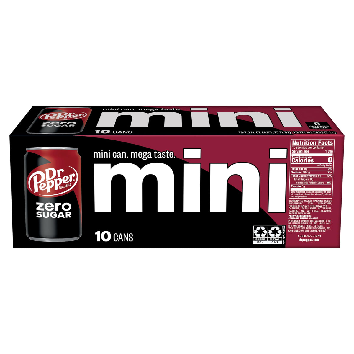 Zero Sugar Soda by Dr Pepper – 7.5 Fl Oz (Pack of 10), Rich Brown, Pack of 10