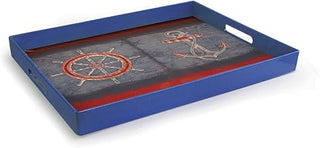 American Atelier Sailor Rectangle Serving Tray with Handles, Blue