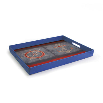Sailor Rectangle Serving Tray with Handles by American Atelier – 19" x 14" x 2", Melamine, Blue, Model 1270185