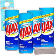 Powder Cleaner with Bleach Powder 21 oz | Scratch-Free | 4 Pack with Pumice Stick (84 Oz Total) Ajax Bathroom Cleaner 5 Piece Set