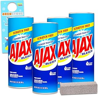Powder Cleaner with Bleach Powder 21 oz | Scratch-Free | 4 Pack with Pumice Stick (84 Oz Total) Ajax Bathroom Cleaner 5 Piece Set
