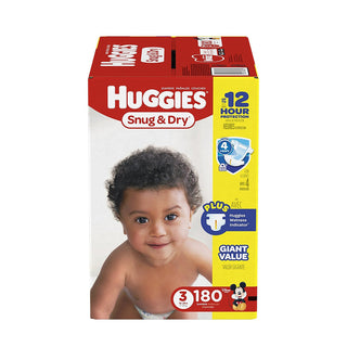 Snug & Dry Diapers by HUGGIES – Size 3 (180 Count), White, Pack of 180, Model 10036000430827