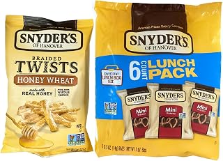 Snyder's of Hanover Pretzel Snack Bundle - Braided Twists Honey Wheat (5 oz) + Mini Pretzels Lunch Pack (6 ct) - Variety Pack