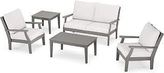 Polywood Braxton 5-Piece Deep Seating Set in Slate Grey/Natural Linen