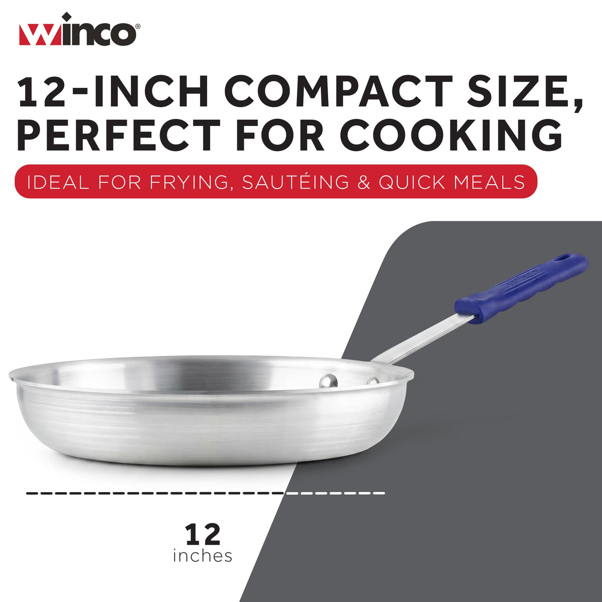 12" Aluminium Fry Pan with Cool Touch Handle by Winco – 12 Inch, 12.0 inches, Aluminum, Model AFP-12A-H
