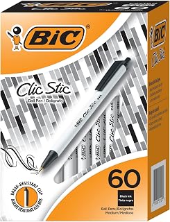 BIC Clic Stic Retractable Ballpoint Pen, 1 mm Medium Tip, Black, Pack of 60