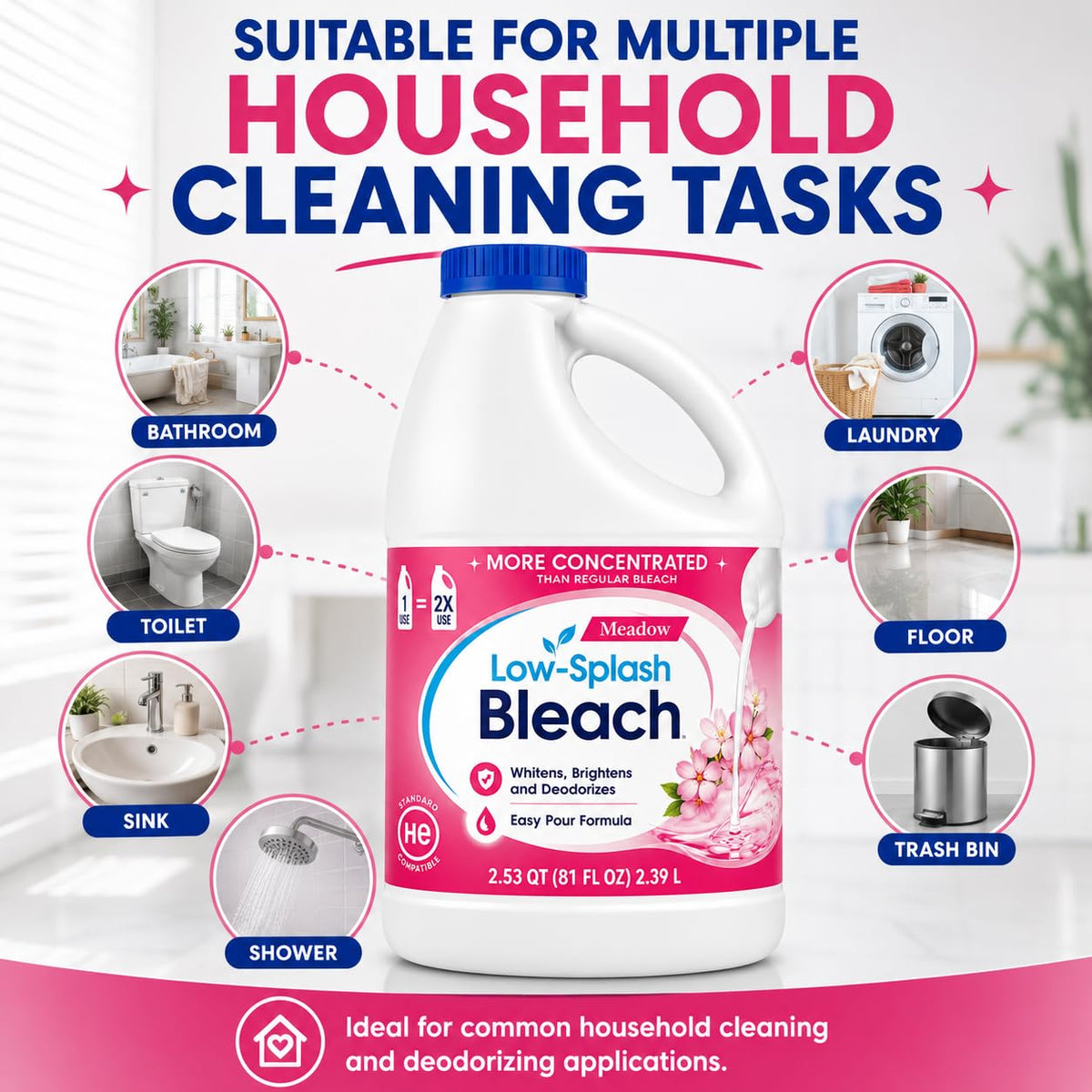 Low Splash Bleach by Generic – 81 Fl Oz (Pack of 1), Model RHM-meadow-81oz