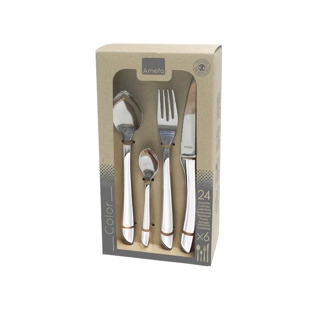 24pc Cutlery Set by Amefa – Stainless Steel, White, Model 2214WHPA10C40
