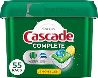 Cascade Complete Dishwasher Pods, Dishwasher Detergent, Dish Detergent Soap, Lemon, 55 Count