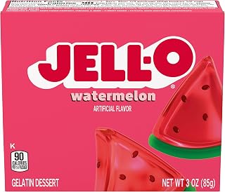 Jell-O Gelatin Dessert Mix, Watermelon, Artificially Flavored, Fat Free, Quick & Easy Dessert, 3 oz (Pack of 3)