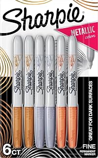 Sharpie Metallic Permanent Markers, Fine Point, Assorted Metallic, 6 Count