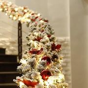 8.86ft Artificial Christmas Garland with 10m Lights. Mixed Pine Decorated with Red Flowers, Ball Ornaments and Pine Cones. for Hotel and Shopping Mall Door