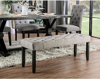 Rustic Dining Bench with Solid Wood and Linen-Like Fabric