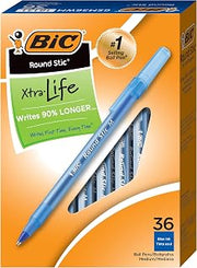 BIC Round Stic Xtra Life Ballpoint Pen, Medium Point (1.0mm), Blue, Flexible Round Barrel For Writing Comfort, 36-Count (Pack of 48, 1728 Count Total)