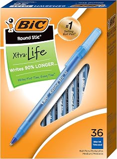BIC Round Stic Xtra Life Ballpoint Pen, Medium Point (1.0mm), Blue, Flexible Round Barrel For Writing Comfort, 36-Count (Pack of 48, 1728 Count Total)