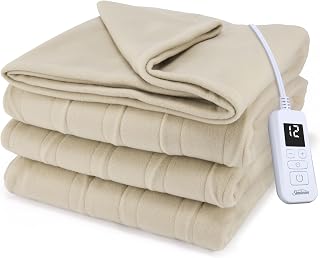 Sunbeam Royal Ultra Fleece Heated Electric Blanket Full Size, 84" x 72", 12 Heat Settings, 12-Hour Selectable Auto Shut-Off, Fast Heating, Machine Washable, Warm and Cozy, Pebble
