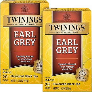 Twinings Earl Grey Tea 2-Pack – A Bright and Zesty Black Tea Infused with Citrus Bergamot Flavours, Caffeinated Tea Bags, Individually Wrapped, 20 Count Each