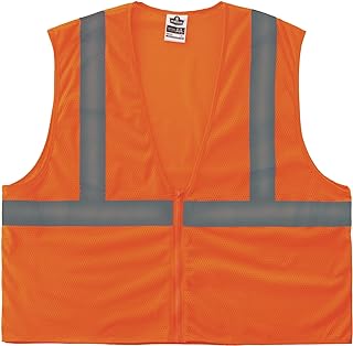 Ergodyne GloWear Hi-Vis Safety Vest - Type R, Class 2, Orange, Mesh, Zipper, Regular Fit, Adult, Unisex, Safety Vest