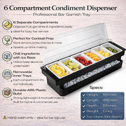 Tablecraft () 6-Compartment Black Plastic Condiment Holder by bar@drinkstuff – 6 Compartment, Plastic, Silver