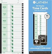 Lathem Weekly Employee Time Card Pack, 100 Count (E8-100) | Thermal Print Timesheets, Single Sided with Named Days for 2100HD, 800P Clocks