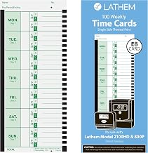 Lathem Weekly Employee Time Card Pack, 100 Count (E8-100) | Thermal Print Timesheets, Single Sided with Named Days for 2100HD, 800P Clocks
