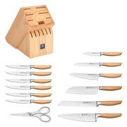 Pakka Wood Handles 14 piece Knife Block Set by HENCKELS – 14-pc, Stainless Steel, Brown, Pack of 14, Model 1034836