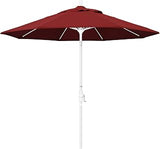 California Umbrella 9' Round Aluminum Pole Fiberglass Rib Market Umbrella, Crank Lift, Collar Tilt, White Pole, Pacifica Red
