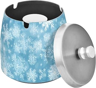 Snowflakes Pattern Splash Ashtray with Lid, Outdoor Ashtrays for Patio