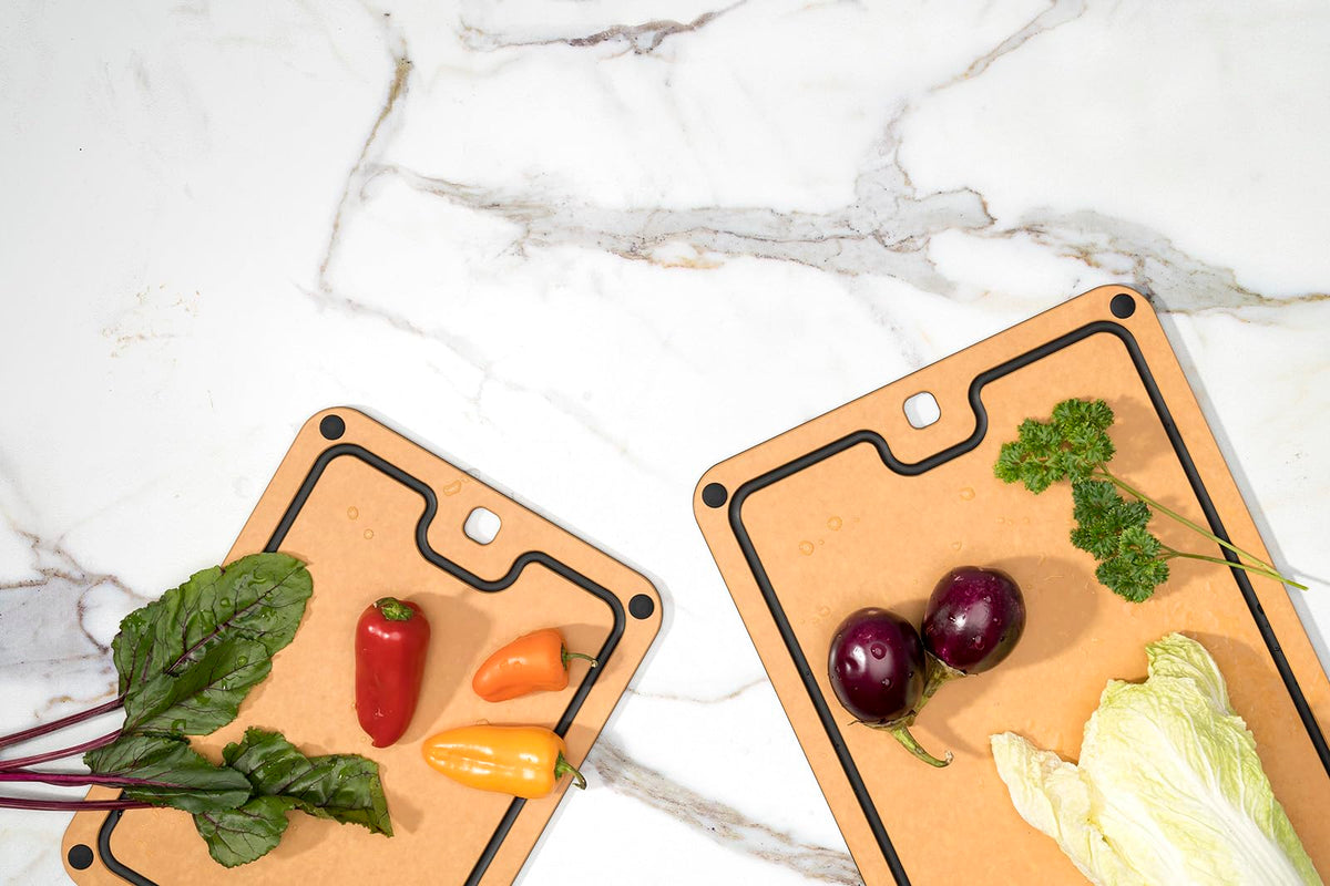 Fibre Wood Cutting Board with Silicone Feet by Cuisipro – 0.3"L x 11"W, Wood, Natural/Slate, Model 74791600