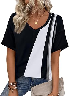 Womens Summer Tops Short Sleeve Work Casual Shirts Trendy V Neck Tee