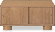 Hobbs Coffee Table, Soft-Edge Square, Solid Oak, Rounded Post Legs, Sliding Door Storage, Natural