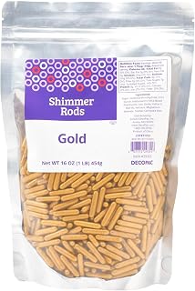 DecoPac Shimmer Rods, Gold Sugar Candy Decorations For Cakes, Toppings, and Cupcakes | Metallic | Extra Large Sprinkles | 1lb Pack