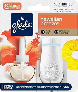 Glade PlugIn Plus Air Freshener Starter Kit, Scented Oil for Home and Bathroom, Hawaiian Breeze, 0.67 Fl Oz, 1 Warmer + 1 Refill