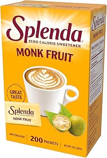 SPLENDA Monk Fruit Zero Calorie Plant Based Sweetener Substitute, Keto Sugar Alternative (200 Count)