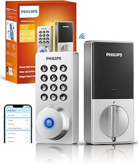 PHILIPS Wi-Fi Door Lock with Handle, WiFi Smart Lock Set for Front Door, Remote Control, Built-in WiFi, APP Fingerprint Passcode Unlock, Auto Locking