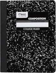 Mead Composition Notebook, College Ruled Paper, 7-1/2" x 9-3/4", 100 Sheets, Black Marble (09932)
