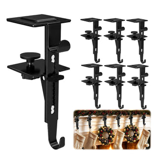 RGJ Mantel Stocking Hangers, Dual Hook Metal, Black, Set of 6
