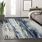 Abani Laguna Collection Modern Style Area Rug Rugs Blue & Cream 4’x 6’ Drip Lines Pattern Accent Rug