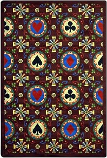 Joy Carpets Games People Play Stacked Deck Gaming Area Rug, Burgundy