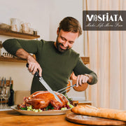 MOSFiATA Carving Knife and Fork Set, 8 Inch Blade with 7 Inch Fork, Silver