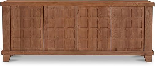 Enya Sideboard, Rectangular, Red Oak and Mango Wood, Carved Door Fronts, Push-to-Open Doors, Red Oak
