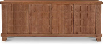 Enya Sideboard, Rectangular, Red Oak and Mango Wood, Carved Door Fronts, Push-to-Open Doors, Red Oak