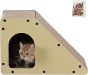 Kento 23.63" Minimalist Cardboard Angled Cat Cave Scratcher with Catnip by THE LICKER STORE – Medium, Cardboard, Almond, Model CSR1008A