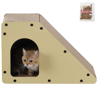 Kento 23.63" Minimalist Cardboard Angled Cat Cave Scratcher with Catnip by THE LICKER STORE – Medium, Cardboard, Almond, Model CSR1008A
