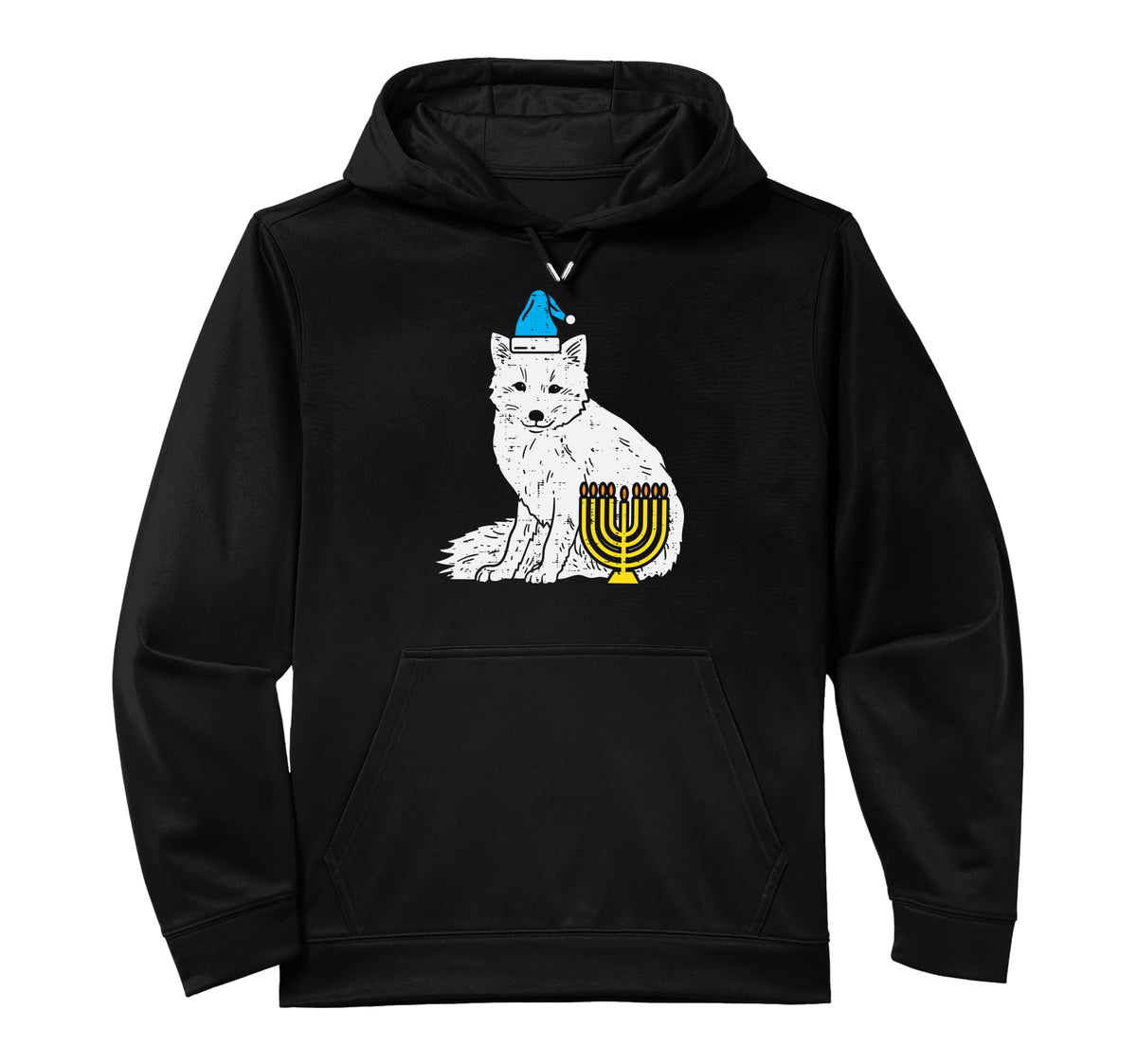 Jewish Arctic Snow Fox Menorah Hanukkah Chanukah Animal Performance Hoodie by Hanukkah Jew Chanukah Gifts – Polyester, Black, Model 2DB1KR8NVRM