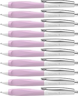 Schneider Haptify Ballpoint Pen - Pack of 10 - Blue, White Lilac | Rubberised three-surface handle, indelible, refillable, line width M, wear-resistant stainless steel tip