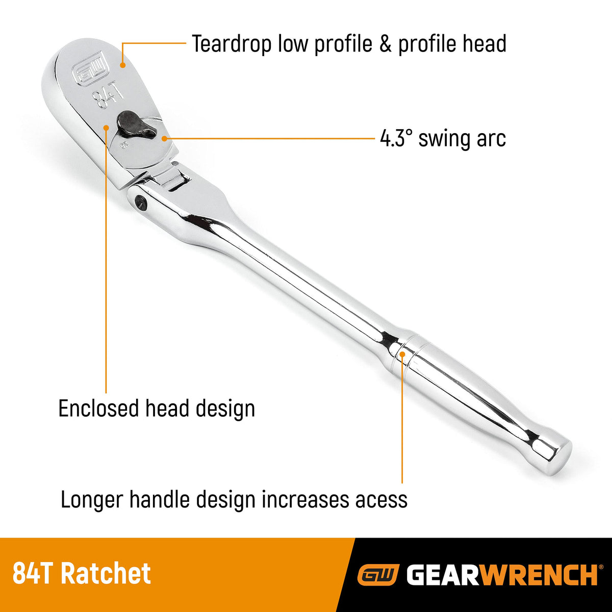 4 Pc. Flex Handle RATCHET SET by GEARWRENCH – 4 Pc. Flex, Alloy Steel, Silver, Model 81230A-07