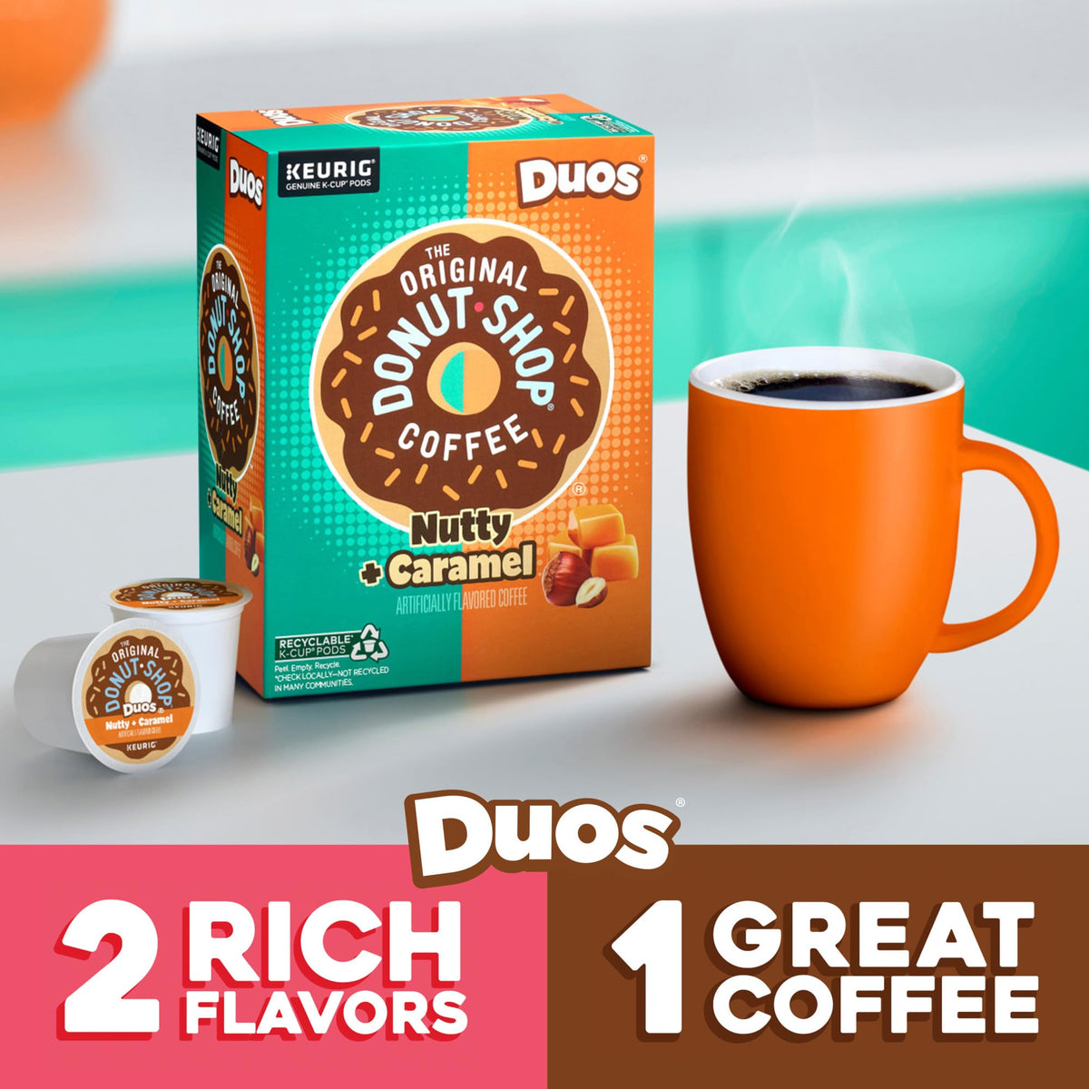 Duos Nutty + Caramel Keurig Single-Serve K-Cup Pods by The Original Donut Shop – 24 Count (Pack of 8), Model The Original Donut Shop Duos